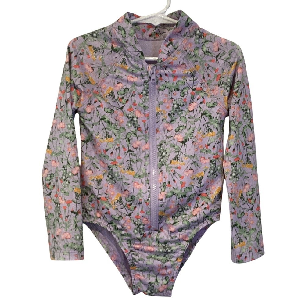 Vince Camuto Girls Lavender Floral Long Sleeve One Piece Swimsuit Size 5 Purple